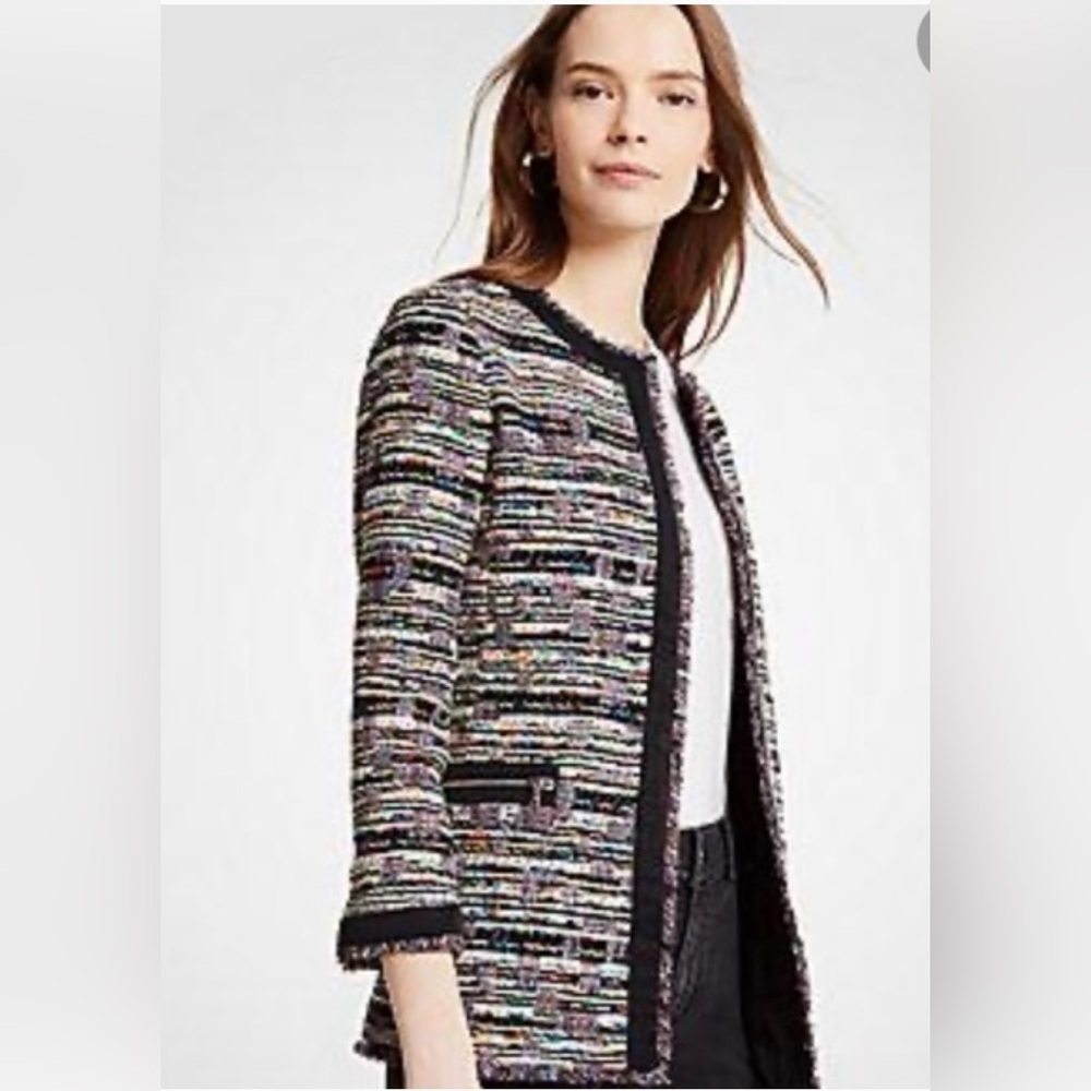 Ann Taylor blazer size medium multi-color jacket frayed edges zipper pockets 🖤🖤